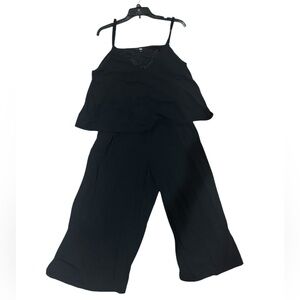 Uniqlo - Black Creped Jumpsuit Long Flowy Romper w/ Pockets